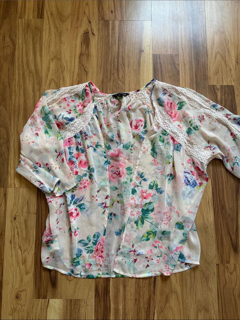 Express Floral Lace-Shoulder cover up - Pink, Green, Blue